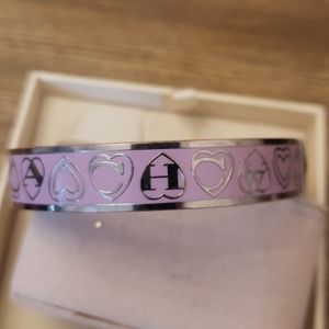 Coach silver purple & heart enamel bangle bracelet